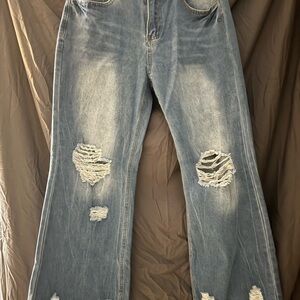 Distressed Blue Flare Jeans